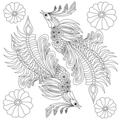 Floral ukrainian vector image. Flower in the style of Petrykivka painting. Isolated element for design. Coloring page..