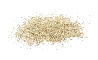 Organic Quinoa (Chenopodium quinoa) seeds isolated on white background. Macro close up. Top view. quinoa seeds isolated on white background. 