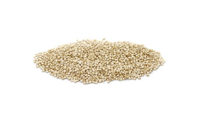 Organic Quinoa (Chenopodium quinoa) seeds isolated on white background. Macro close up. Top view. quinoa seeds isolated on white background. 