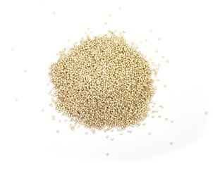 Organic Quinoa (Chenopodium quinoa) seeds isolated on white background. Macro close up. Top view. quinoa seeds isolated on white background. 