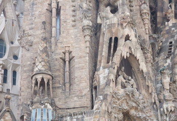 Temple of the Holy Family - the famous project of Antonio Gaudi. Church in Barcelona, in the Eixample district. This five-nave church is planned in the shape of a Latin cross.