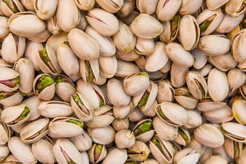 Close up of fresh pistachios. Whole background.
