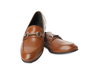 Pair of stylish male shoes isolated on white