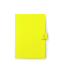 Stylish green notebook isolated on white, top view