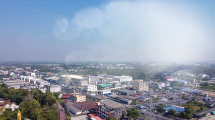 Wat Samphran Dragon Temple near Bangkok, Thailand. Aerial panoramic view from drone