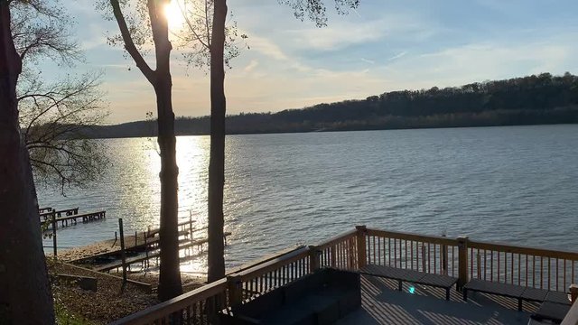 Time-lapse of the beautiful sunsetting over the river, Kentucky
