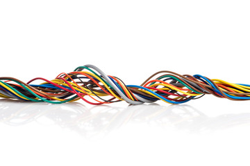 Swirl of colorful cable on white background
