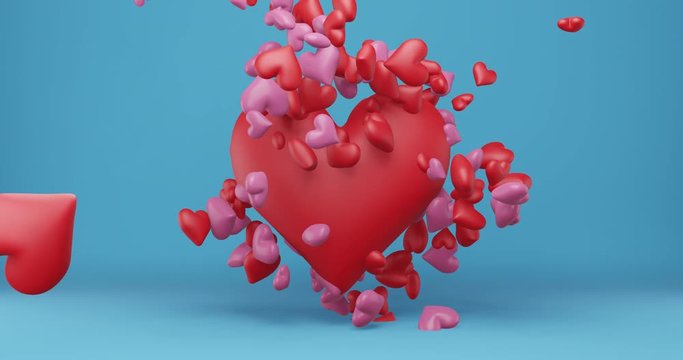 Hundreds of small hearts popping out of a big heart. Valentine's day concept