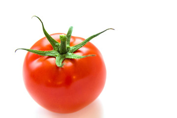 Delicious ripe red tomato on white background. Side view. Healthy and organic food concept. Agriculture and harvesting. Vegetable store in supermarket. Illustration for price tag.