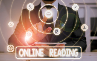 Conceptual hand writing showing Online Reading. Concept meaning process of extracting meaning is in...