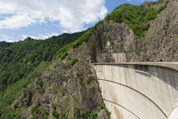View from the top of the dam Vidraru to the landscape. Located in the Transfagarasan area, Romania.