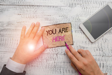 Word writing text You Are Here. Business photo showcasing This is your location reference point...