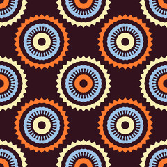 Seamless pattern with bright geometric ornament.