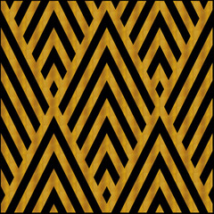 Gold Art Deco pattern on a black background, with linear geometric style. Template for web, wallpaper, digital graphics, packaging, objects, packaging and artistic decorations.
