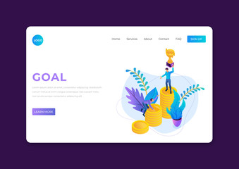 Goal landing page template. Success vector illustration website mock up. Responsive website design for corporate presentation. Creative marketing graphic design for modern start up advertising.