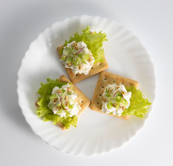 toast for Breakfast of tender, juicy sprouted beet sprouts with soft cheese, lettuce and wheat sprouts on a white on a wooden Board on a white background. Top view