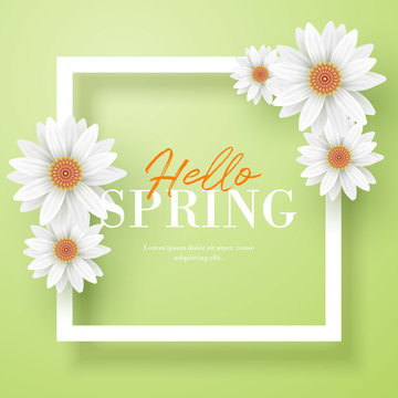 hello spring flower frame vector template