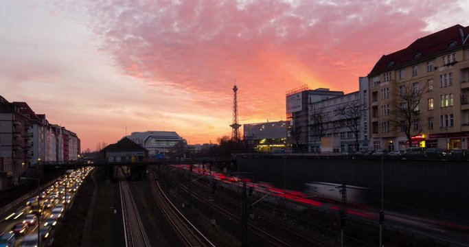 Berlin Germany sunset hyperlapse over highway bridge