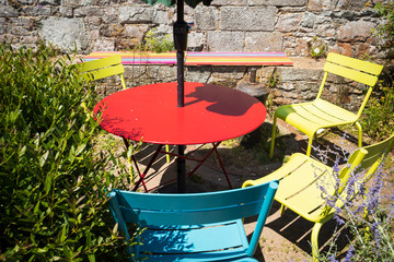 Sunny, cheerful and colorful corner for a break