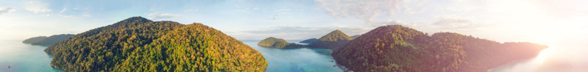 Aerial view of Surin Islands on a beautful sunset, Thailand