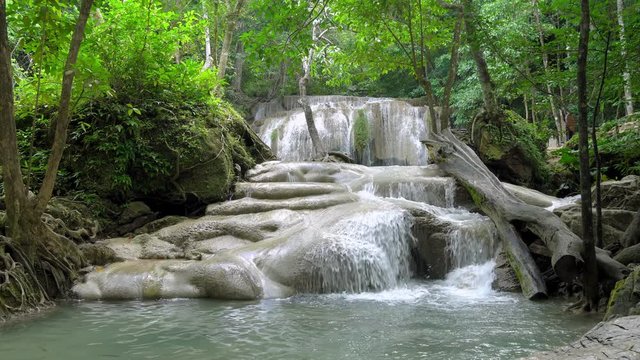 Erawan waterfall level two in National Park, famous tourist destination in Kanchanaburi, Thailand.