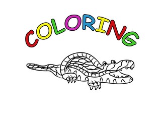 Crocodile reptile hand drawing coloring page. Modern doodle contour illustration black