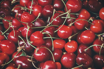 Red cherries on a market.