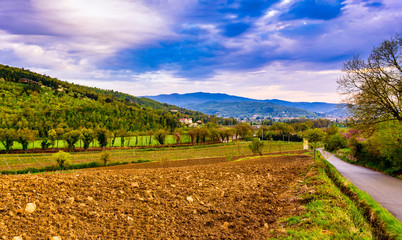 Fototapeta na wymiar Italian landscape with freshly excavated field