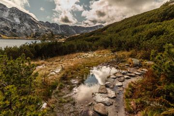First snow in autumn in Tatra Mountains in Poland