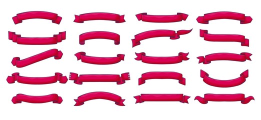 Ribbon banners set with red vintage scrolls