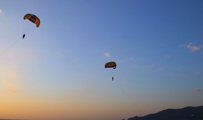 Parasailing at Patong Phuket Thailand at Sunset beautiful colours