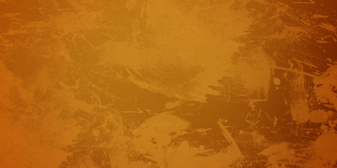 Yellow orange background with texture and distressed vintage grunge and watercolor paint stains in...