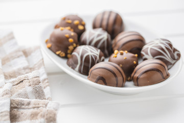 Praline bonbons. Chocolate truffles.