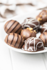 Praline bonbons. Chocolate truffles.