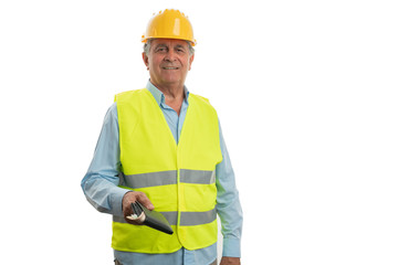 Engeneer presenting wallet with money