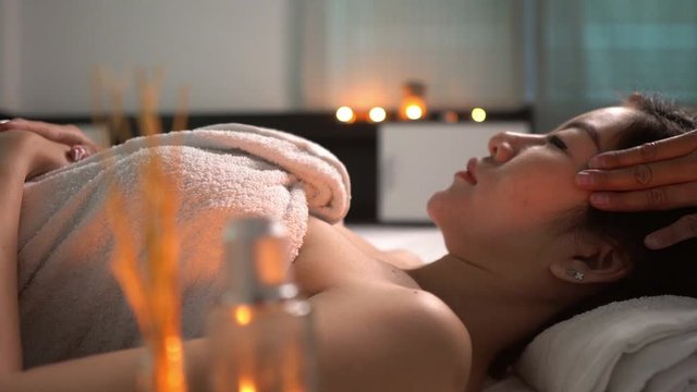 Asians beautiful woman sleep spa and relax massage,Time of relax after tired from hard work,Thailand people