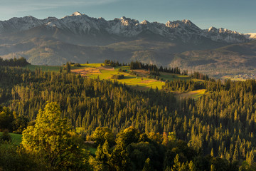 Autumn in Spisz in Poland and Slovakia with view to Tatra Mountains 