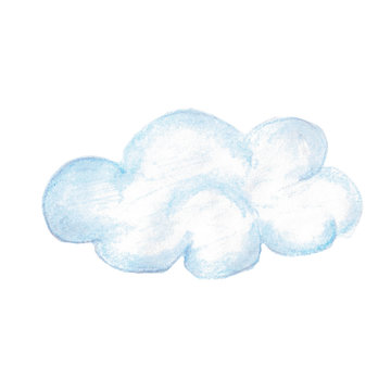 Watercolor Blue Cloud Isolated On White Background