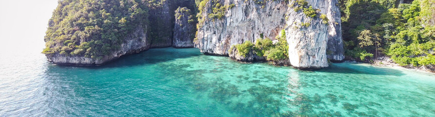 Monkey Beach panoramic aerial view in Phi Phi Don, Thailand