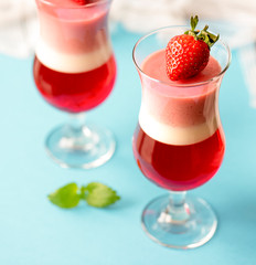Panna Cotta with strawberries with copy space