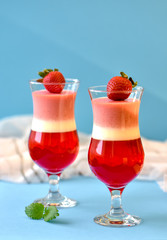 Panna Cotta with strawberries with copy space