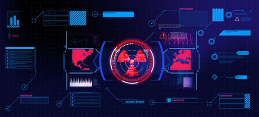 HUD, UI, GUI futuristic user interface screen elements set. High tech screen for video game. Sci-fi concept design. Callouts titles. Modern banners, frames of lower third. Red. Vector illustration