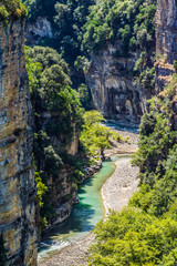 Canyon Osumi with blue water near Corovode, Alabnia in summer