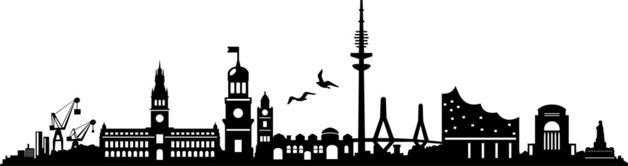 Hamburg City Skyline Vector Silhouette Outline