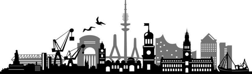 Fototapeta premium Hamburg City Skyline Vector Silhouette Outline