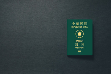 Obraz premium Taiwan Passport on dark background with copy space - 3D Illustration