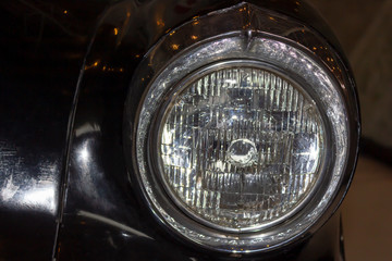 left black retro vintage car light close view