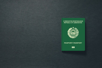 Uzbekistan Passport on dark background with copy space - 3D Illustration