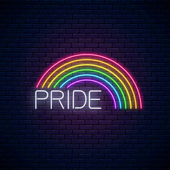 Neon LGBT rainbow with pride text. Pride sign design template, LGBT logo, bisexual, gay and transgender rights banner