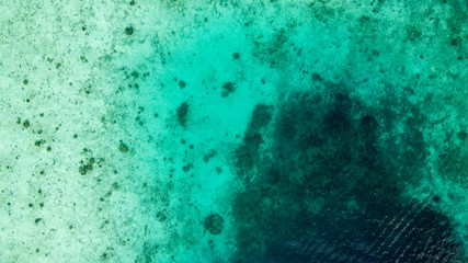 Overhead aerial view of colourful coral reef